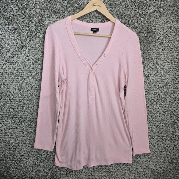 Torrid Top Womens 1 US Plus 1X Pink Ribbed Knit Neck Long Sleeve Tee Casual - Picture 1 of 7